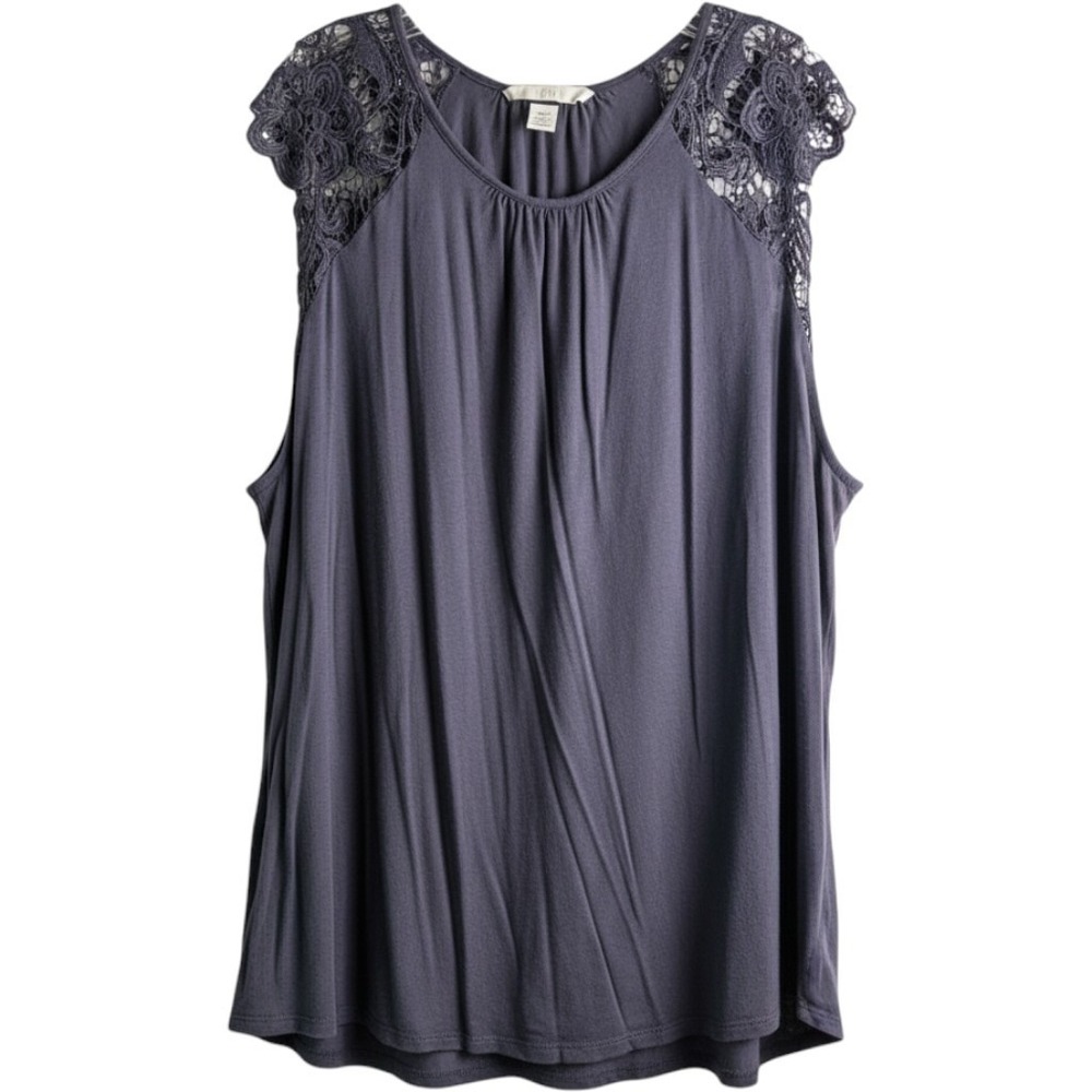 H&M Tank Top Women XL Gray Lace Shoulder Sleeveless Viscose Blouse